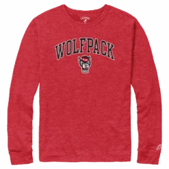 NC State Wolfpack Heather Red Arched Wolfhead Long Sleeve T-Shirt(Nc State Wolfpack Heather Red Arched Wolfhead Long Sleeve T Shirt)