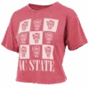 NC State Wolfpack Women's Heathered Red Checkered Wolfhead Crop Top(Nc State Wolfpack Womens Heathered Red Checkered Wolfhead Crop Top)