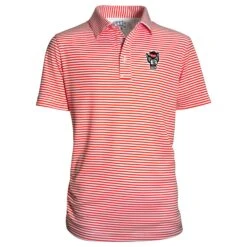 NC State Wolfpack Youth Red And White Striped Wolfhead Carson Polo(Nc State Wolfpack Youth Red And White Striped Wolfhead Carson Polo)