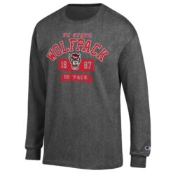 NC State Wolfpack Champion Granite Heather 1887 Go Pack Long Sleeve T-Shirt(Nc State Wolfpack Champion Granite Heather 1887 Go Pack Long Sleeve T Shirt)