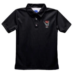 NC State Youth Embroidered Wolfhead Solid Black Polo(Nc State Youth Embroidered Wolfhead Solid Black Polo)