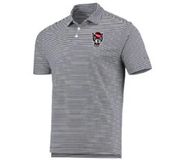 NC State Wolfpack Columbia Black And White Striped Omni-Wick Club Invite Wolfhead Polo(Nc State Wolfpack Columbia Black And White Striped Omni Wick Club Invite Wolfhead Polo)