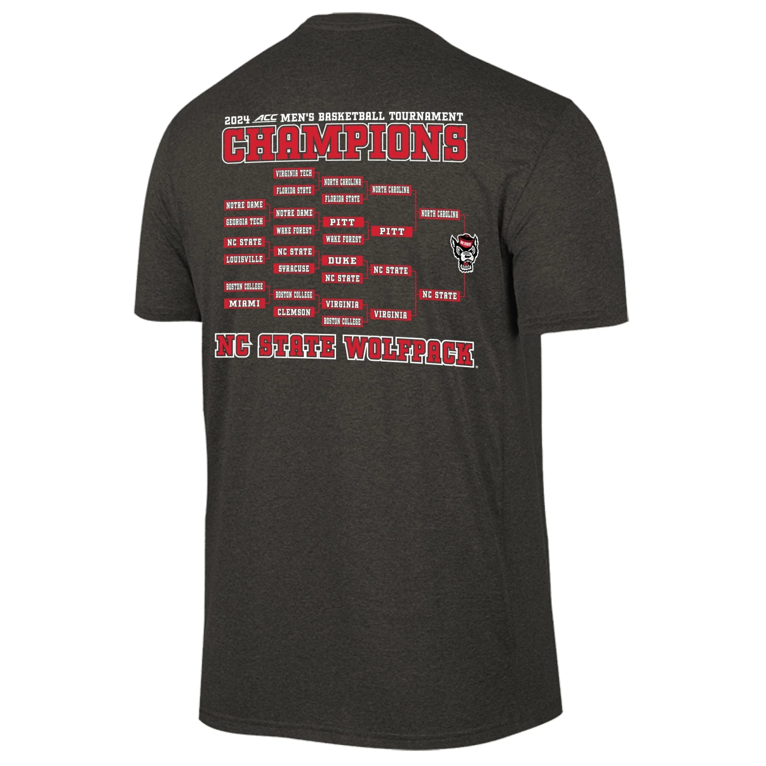 NC State Wolfpack Heathered Black 2024 ACC Men's Basketball Tournament Champions Bracket T-Shirt(Nc State Wolfpack Heathered Black 2024 Acc Mens Basketball Tournament Champions Bracket T Shirt) 2 NC State Wolfpack Heathered Black 2024 ACC Men's Basketball Tournament Champions Bracket T-Shirt(Nc State Wolfpack Heathered Black 2024 Acc Mens Basketball Tournament Champions Bracket T Shirt) - Image 2
