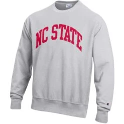 NC State Wolfpack Champion Silver Grey Red NC State Reverse Weave Crewneck Sweatshirt(Nc State Wolfpack Champion Silver Grey Red Nc State Crewneck Sweatshirt)