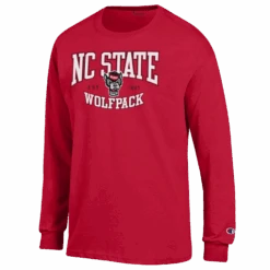 NC State Wolfpack Champion Red Arched Wolfpack Est. 1887 Over Wolfhead Long Sleeve T-Shirt(Nc State Wolfpack Champion Red Arched Wolfpack Est 1887 Over Wolfhead Long Sleeve T Shirt)