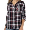 NC State Wolfpack Women's Black And Red Boyfriend Plaid Button Down Shirt(Nc State Wolfpack Womens Black And Red Boyfriend Plaid Button Down Shirt)