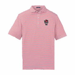 NC State Wolfpack Turtleson Red And White Gus Stripe Wolfhead Performance Polo(Nc State Wolfpack Turtleson Red And White Gus Stripe Wolfhead Performance Polo)