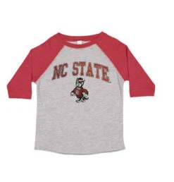 NC State Wolfpack Youth Grey And Red Raglan Strutting Wolf 3/4 Sleeve T-shirt(Nc State Wolfpack Youth Grey And Red Raglan Strutting Wolf 3 4 Sleeve T Shirt)