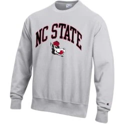 NC State Wolfpack Champion Silver Grey Slobbering Wolf Reverse Weave Crewneck(Nc State Wolfpack Champion Silver Grey Slobbering Wolf Reverse Weave Crewneck)